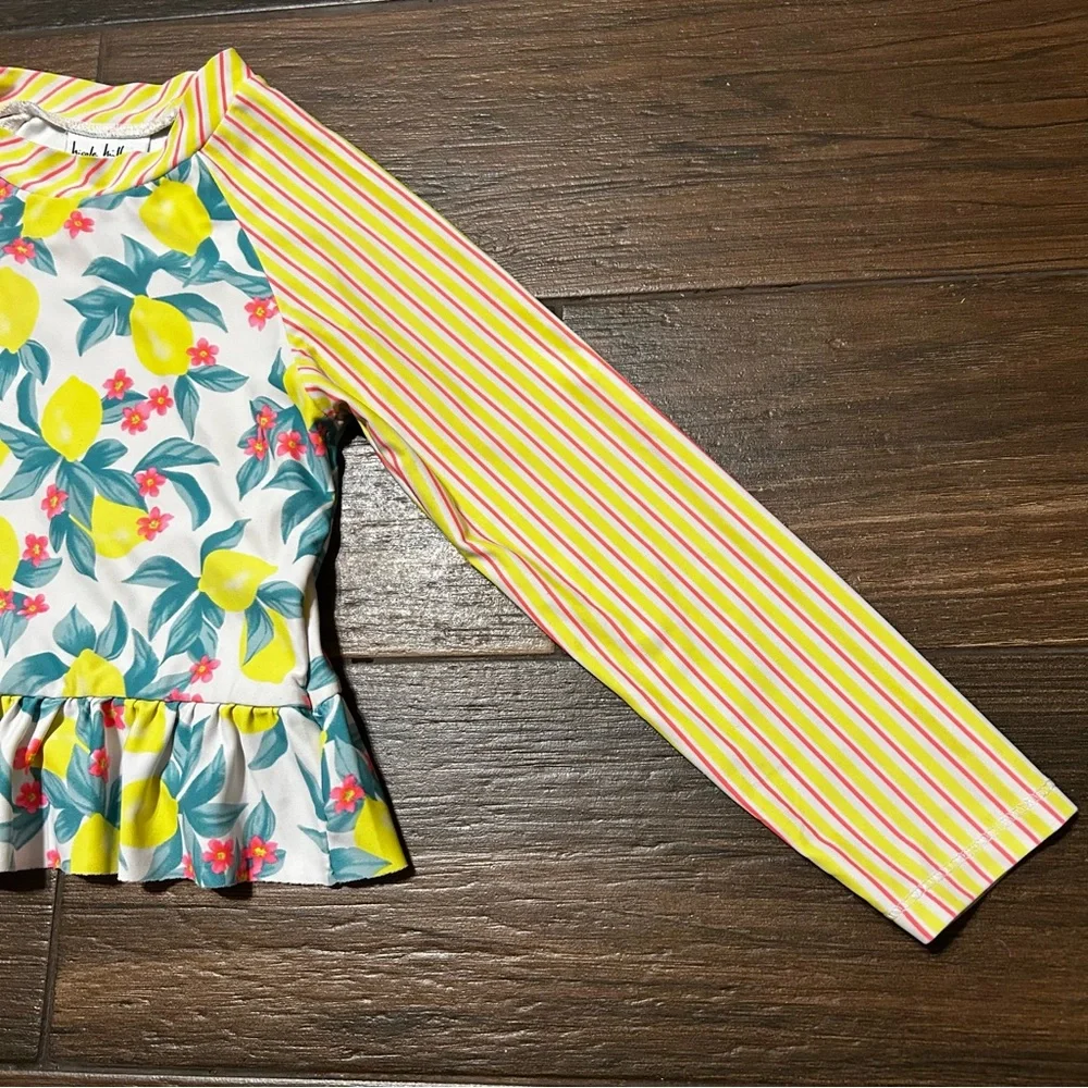 Nicole Miller Girls Swim Rash Guard 6 Lemons Pink Stripes Floral‎ Top Only